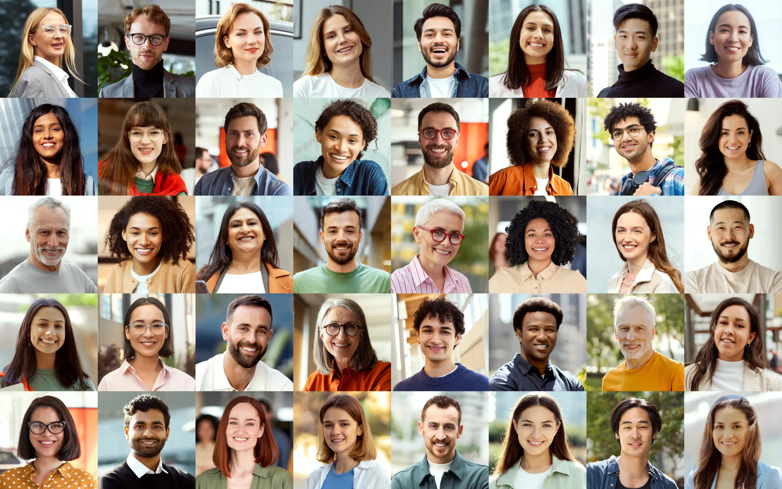 A-grid-collage-of-diverse-smiling-people-headshots Benefits Built Around Your Business