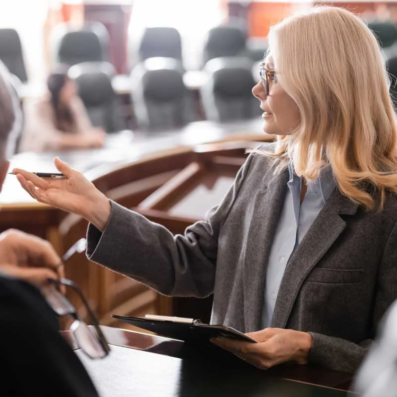 Professional female attorney in courtroom